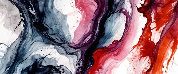 Aufkleber - Abstract Art: A close-up view painting with swirling patterns of black, pink, and orange paint, creating a dynamic and visually striking composition