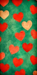 Aufkleber - A pattern of red hearts on a green background, with some white hearts interspersed