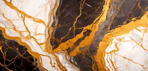 Leinwandbilder - a close-up view marble surface with a striking pattern of gold and black swirls and lines