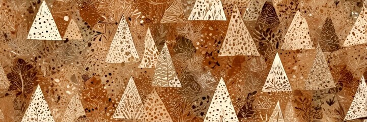 Poster - a pattern of stylized triangular shapes in various shades of brown, with some areas appearing to be in watercolor or pastel The shapes are scattered across the , creating