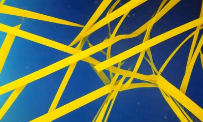 Leinwandbilder - a close-up view complex arrangement of yellow and blue lines, creating a visually striking abstract pattern against a blue background