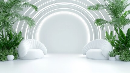 Sticker - Minimalist White Room with Green Plants.