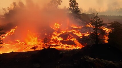 Poster - Molten lava flowing from an erupting volcano, creating a scene of both beauty and destruction as nature unleashes its power