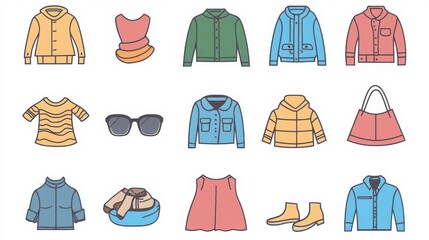 Wall Mural - Clothing thin line icon set.