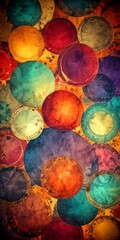 Leinwandbilder - a vibrant abstract composition of overlapping circles in various colors, including shades of green, blue, orange, and red, creating a dynamic and visually striking pattern