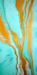 Fototapete - a striking abstract painting with a swirling pattern of turquoise and gold colors, creating a sense of movement and depth
