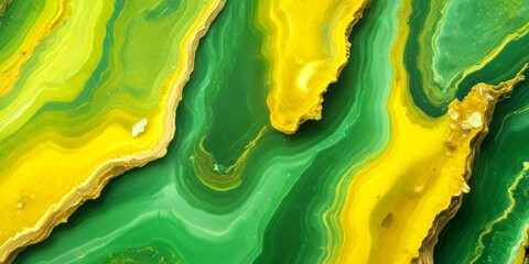 Poster - a close-up view marble surface with distinct green and yellow swirls and patterns, creating a visually striking abstract design