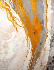 Aufkleber - a marble surface with a striking abstract pattern created by gold and white paint The pattern features curved lines and splashes of color, creating a sense of movement
