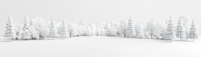 Canvas Print - White Winter Forest with a Cityscape.