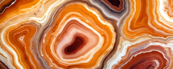 Leinwandbilder - a close-up view natural stone pattern, resembling a marbled effect The pattern consists of concentric circles of varying shades of orange, brown, and white, creating
