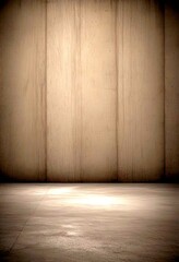Leinwandbilder - A dimly lit, empty room with a concrete floor and a wooden wall in the background