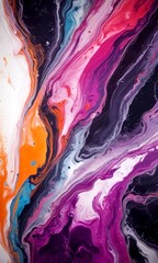 Poster - a vibrant abstract painting with swirling patterns of pink, purple, orange, and blue paint, creating a dynamic and visually striking composition