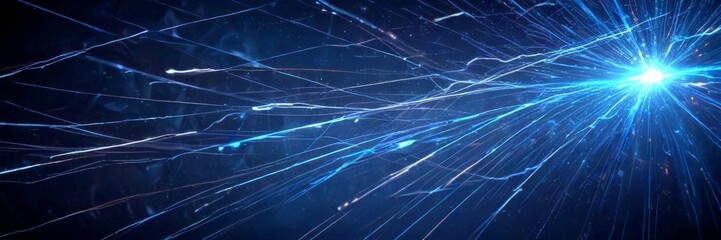 Fototapete - a cracked glass surface with a bright, blue light emanating from the center, creating a striking visual effect