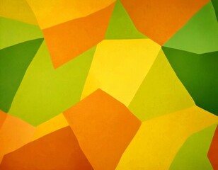 Wall Mural - a vibrant abstract composition of overlapping geometric shapes in various shades of green, yellow, and orange, creating a dynamic and visually striking pattern