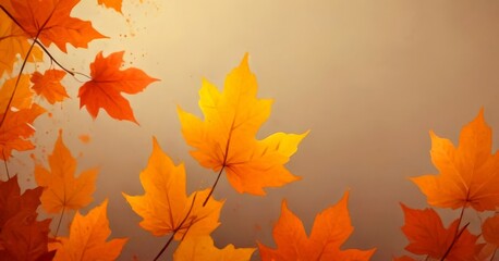Aufkleber - A digital illustration of autumn leaves in various shades of orange and yellow, with a light brown background
