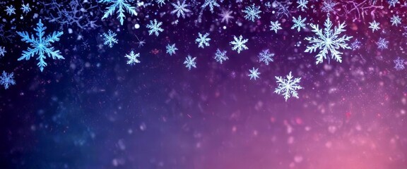 Aufkleber - A collection of snowflakes in various sizes and shapes, scattered across a dark purple and blue gradient background, creating a sense of movement and depth