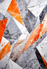 Poster - a close-up view mosaic composed of various shades of gray, white, and orange tiles arranged in a complex pattern