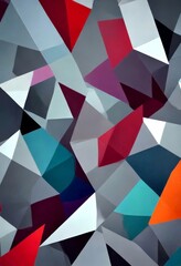 Fototapete - a digital illustration featuring a complex arrangement of intersecting lines and triangles in various shades of gray, red, and blue, creating a visually