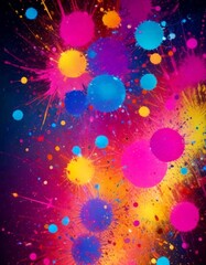 Poster - a vibrant abstract composition of colorful paint splatters and splotches against a dark background, creating a dynamic and energetic visual effect