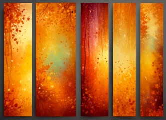 Aufkleber - The contains five vertical panels, each with a different color scheme and pattern, arranged in a grid-like fashion