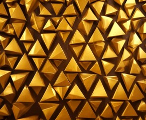 Fototapete - A close-up view pattern of golden triangles arranged in a grid-like fashion, creating a visually striking and geometric design