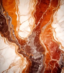 Poster - a close-up view marble surface with a striking pattern of swirling lines and colors, including shades of orange, brown, and white