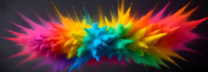 Aufkleber - A vibrant explosion of colorful powder particles against a dark background, creating a dynamic and visually striking composition
