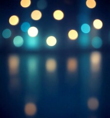 Aufkleber - A dark blue background with a pattern of colorful, blurred lights in various shades of blue, yellow, and white, creating a bokeh effect