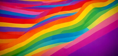 Poster - a vibrant abstract pattern composed of overlapping rainbow-colored vertical stripes, creating a dynamic and visually striking composition