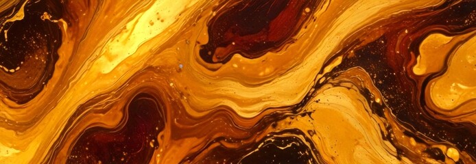 Poster - a close-up view swirling, abstract pattern of brown, yellow, and black colors, resembling a marbled 