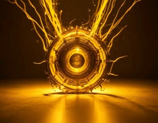 Fototapete - a complex, metallic object with a circular opening at its center, surrounded by a network of thin, branching lines emanating from the center, creating a striking visual effect