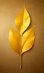 Fototapete - Three golden leaves form a triangular shape against a beige background