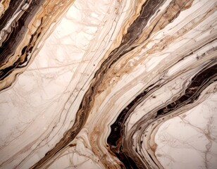 Poster - a close-up view marble surface with a striking pattern of swirling lines and swirls in shades of beige, brown, and black
