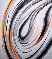Poster - Abstract Artwork: A dynamic composition of overlapping curved lines in shades of gray, black, and orange, creating a sense of movement and energy