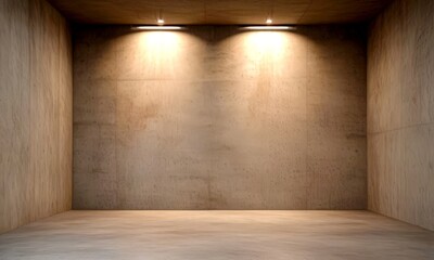Poster - An empty room with concrete walls and a concrete floor, illuminated by two spotlights on the ceiling
