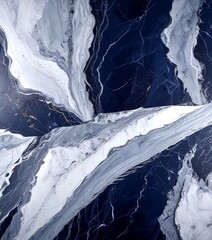 Poster - a close-up view marble surface with a striking abstract pattern of swirling lines and curves in shades of blue and white
