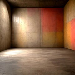 Poster - An empty room with a concrete floor and walls, featuring a large window on the left side