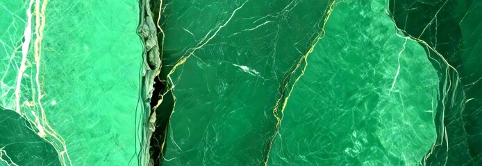 Poster - a close-up view green marble surface with visible cracks and lines, creating a textured and intricate pattern