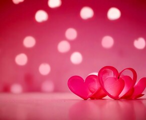 Poster - Pink hearts on a pink background with white polka dots