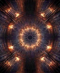 Aufkleber - a symmetrical, radial pattern of dark and light brown lines and shapes, creating a sense of depth and complexity The central focus is a dark circle surrounded by a