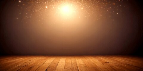 Poster - A dimly lit room with a wooden floor and a single spotlight shining from the top left corner, creating a warm, golden glow