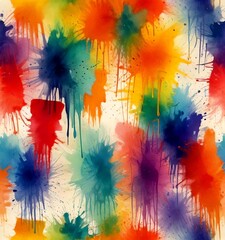 Poster - a vibrant abstract pattern composed of splashes of various colors, including red, blue, green, yellow, and purple, against a white background