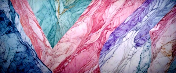 Poster - a close-up view marble surface with a pattern of intersecting lines and swirls in various shades of pink, blue, and green