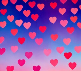 Poster - A gradient of pink and purple hearts, scattered across a blue background