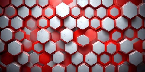 Fototapete - a repeating pattern of red and gray hexagonal shapes arranged in a grid-like fashion, creating a visually striking and geometric design