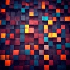 Poster - a pattern composed of numerous small cubes in various colors, including shades of orange, blue, and green, arranged in a grid-like pattern