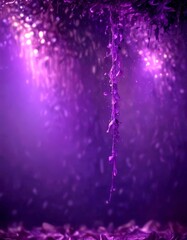 Poster - A close-up view purple plant with droplets of water on its leaves, set against a dark purple background with a subtle glow