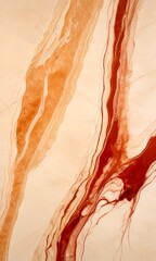 Poster - a close-up view marble surface with a striking abstract pattern of red and brown hues The pattern is composed of vertical and horizontal lines, creating a sense of