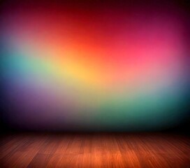 Poster - a blurred, gradient background transitioning from red to purple, with a wooden floor in the foreground