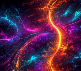 Leinwandbilder - a digital artwork featuring a swirling pattern of vibrant colors, including shades of orange, blue, purple, and pink, creating a dynamic and energetic visual effect